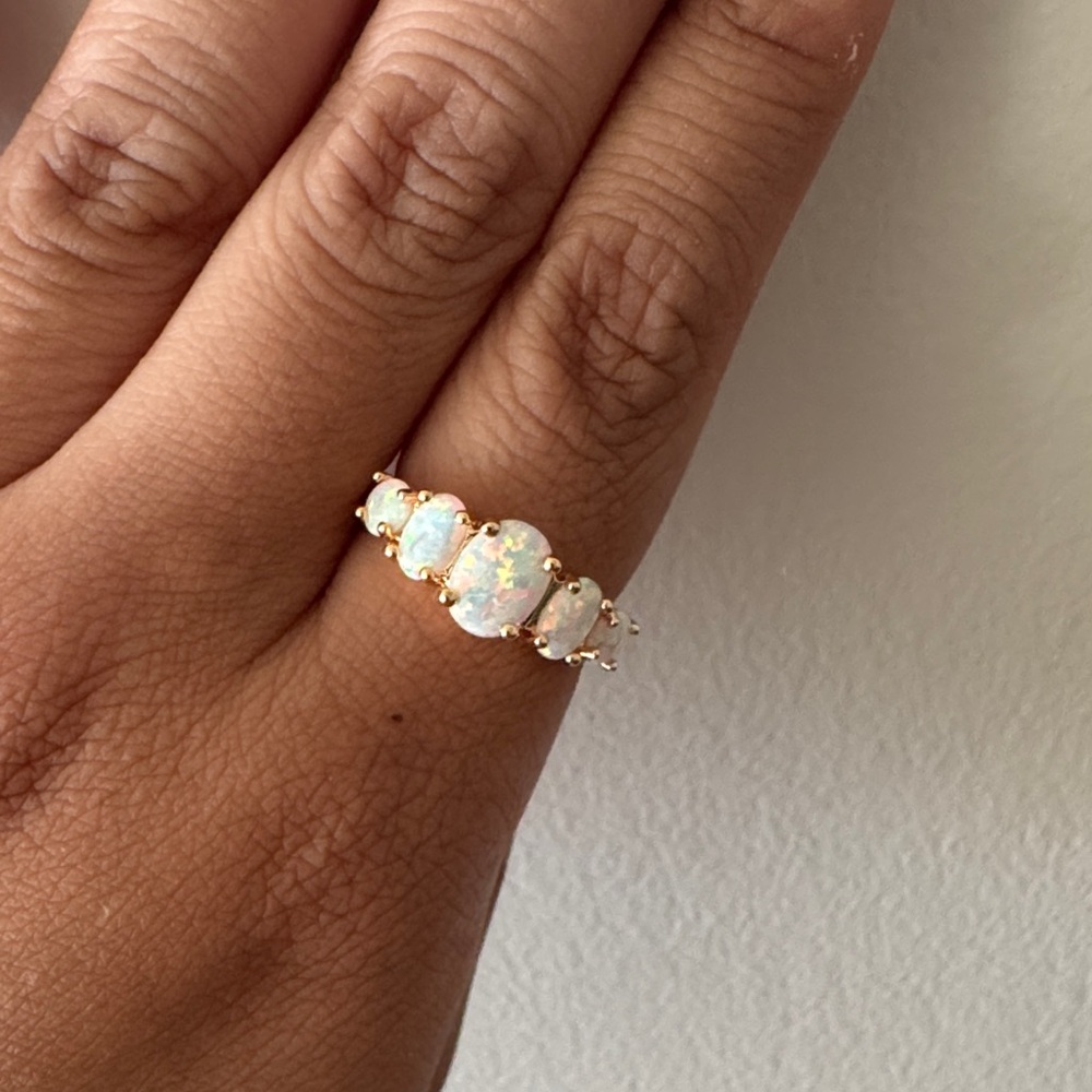 Elegant Synthetic Opal Gold Ring Size 7
